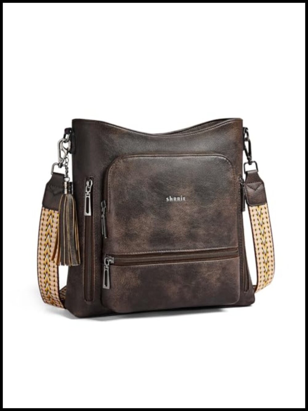 Vegan Leather Crossbody Bag Medium Multi Pocket Adjustable Shoulder Purse
